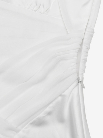 Robe longue en satin ivoire à col V pour femme style élégant et formel