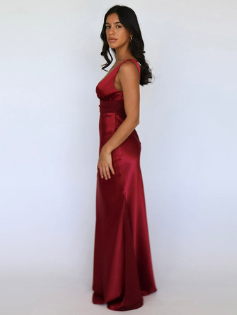 Robe longue en satin ivoire à col V pour femme style élégant et formel