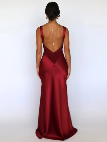 Robe longue en satin ivoire à col V pour femme style élégant et formel