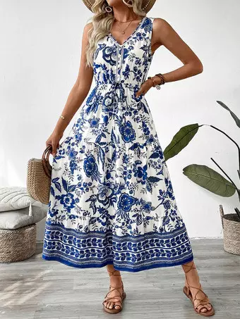 deep blue summer dress Phare Silk Dress in Navy