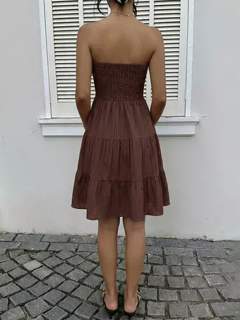 Date Night Dresses Mini Sleeveless Backless Sweet Brown Summer Beach Dress  - Milanoo.com