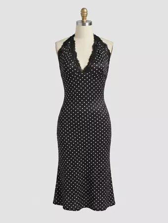 Party Dress Midi Black Halter Sleeveless Polka Dot Semi Formal Summer Dress  - Milanoo.com