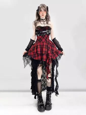 red and black punk dress blood supply original Gothic red ball gown dress off shoulder short sleeve spaghetti dress black mesh goth punk wave dress