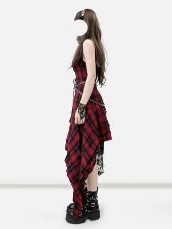 Robe gothique lolita punk à lacets à carreaux rouges et noirs sans manches corset gothique JSK