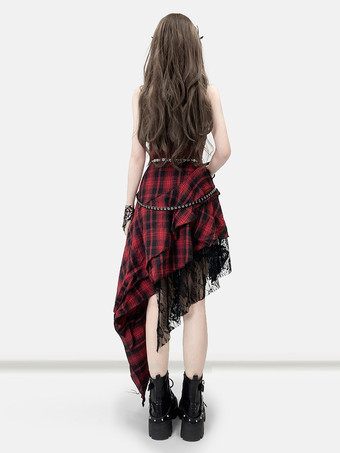 Robe gothique lolita punk à lacets à carreaux rouges et noirs sans manches corset gothique JSK