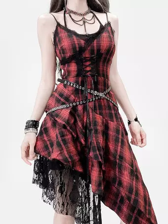 Gothic Lolita Punk Dresses Lace Up Plaid Red And Black Sleeveless Gothic Corset JSK Lolita Dress - Milanoo.com Gothic Lolita Punk Dresses Lace Up Plaid Red And Black Sleeveless Gothic Corset JSK Lolita Dress - Milanoo.com