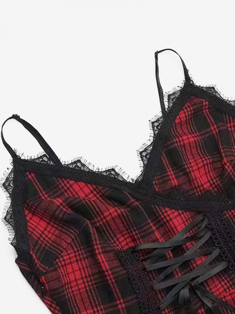 Robe gothique lolita punk à lacets à carreaux rouges et noirs sans manches corset gothique JSK