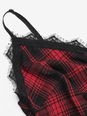 Robe gothique lolita punk à lacets à carreaux rouges et noirs sans manches corset gothique JSK