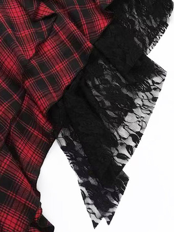 Robe gothique lolita punk à lacets à carreaux rouges et noirs sans manches corset gothique JSK