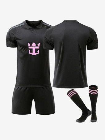 ViergeEnsemble 4 pièces personnalisé noir à manches courtes 26/27 Football Club pour adultes et enfants