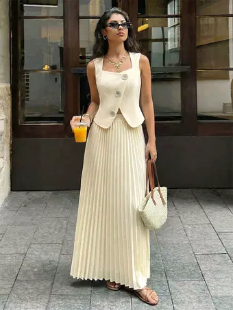 elegant two piece dress set Two piece dress, beige skirt and matching top, 2 piece set dress : Street Soul Collection no 3
