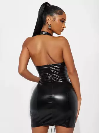 Night Out Dresses Black PU Leather Sleeveless V-Neck Backless Summer Dress - Milanoo.com Night Out Dresses Black PU Leather Sleeveless V-Neck Backless Summer Dress - Milanoo.com