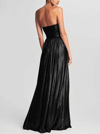 Robe de soirée longue dorée sans manches et dos nu sexy et semi-formelle