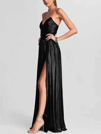 Robe de soirée longue dorée sans manches et dos nu sexy et semi-formelle
