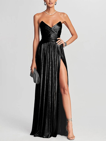 noir Robe de soirée longue dorée sans manches et dos nu sexy et semi-formelle