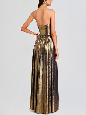 Robe de soirée longue dorée sans manches et dos nu sexy et semi-formelle