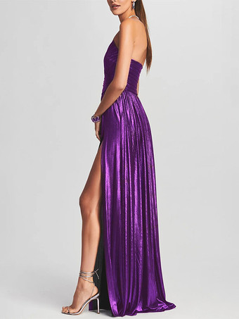 Robe de soirée longue dorée sans manches et dos nu sexy et semi-formelle