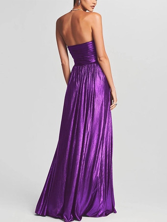 Robe de soirée longue dorée sans manches et dos nu sexy et semi-formelle