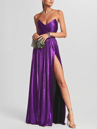 violet Robe de soirée longue dorée sans manches et dos nu sexy et semi-formelle