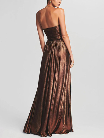 Robe de soirée longue dorée sans manches et dos nu sexy et semi-formelle