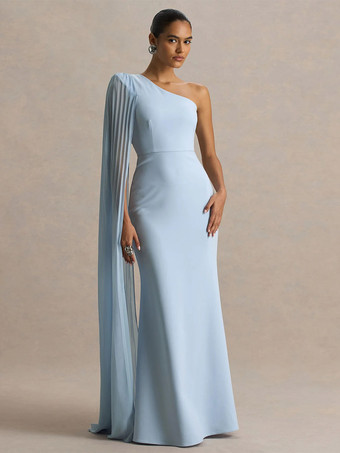 bleu ciel clairRobe longue bleue décontractée fendue sur le devant sans manches et asymétrique idéale pour une soirée en amoureux.