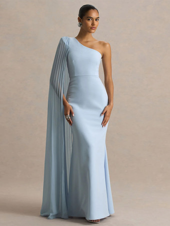 Robe longue bleue décontractée fendue sur le devant sans manches et asymétrique idéale pour une soirée en amoureux.