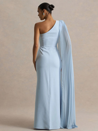 Robe longue bleue décontractée fendue sur le devant sans manches et asymétrique idéale pour une soirée en amoureux.