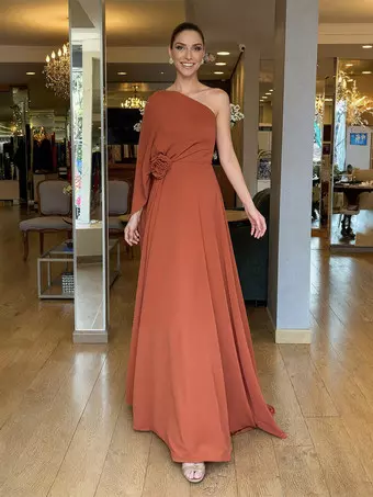 orange semi formal dresses Ella Orange Off Shoulder Formal Dress - US 12