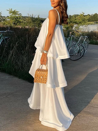 blanc Robe longue sans manches à bretelles décolleté sexy style bohème jaune pour une soirée en amoureux