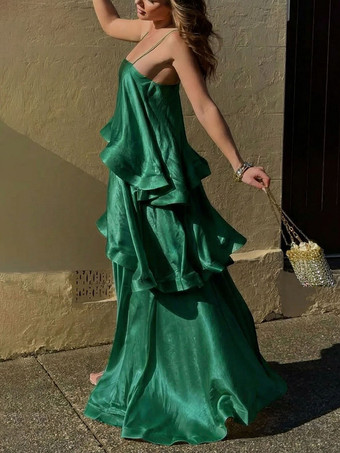 vert Robe longue sans manches à bretelles décolleté sexy style bohème jaune pour une soirée en amoureux