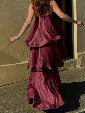 BordeauxRobe longue sans manches à bretelles décolleté sexy style bohème jaune pour une soirée en amoureux