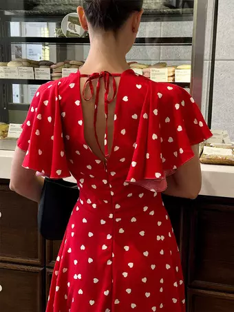 red short sleeve summer dress Red Short Sleeve Round Neck Summer Knee Length Dress