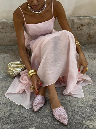 Ensemble deux pièces rose chic quotidien en velours à bretelles sans manches dos nu haut et jupe d'été.
