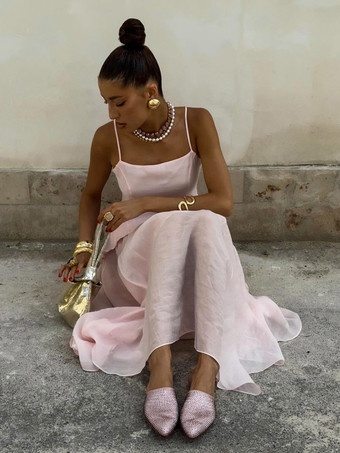 Ensemble deux pièces rose chic quotidien en velours à bretelles sans manches dos nu haut et jupe d'été.