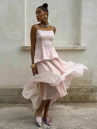 RoseEnsemble deux pièces rose chic quotidien en velours à bretelles sans manches dos nu haut et jupe d'été.