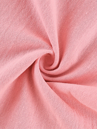 Ensemble deux pièces : pantalon rose chic à ceinture haut en coton à manches longues et col rabattu.