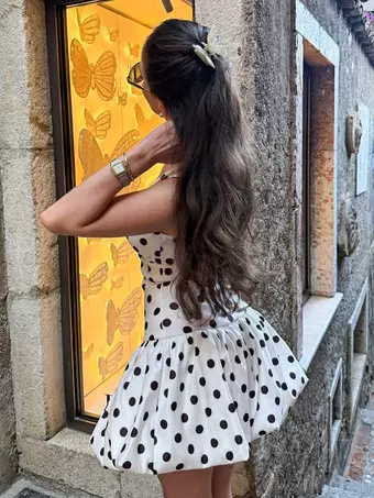 backless date night dress Dresses Mini Sleeveless Polka Dot Straps Neck Casual White Summer Mini dress Size:17X33 color group_Neutrals Santoni - Erion Dark