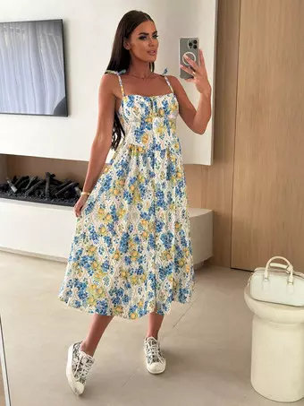 Floral Fruit Pattern Strapless Midi Gown Perfect For Casual Outings - Milanoo.com Floral Fruit Pattern Strapless Midi Gown Perfect For Casual Outings - Milanoo.com