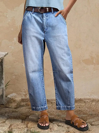 bleu ciel clairJean clair taille haute court