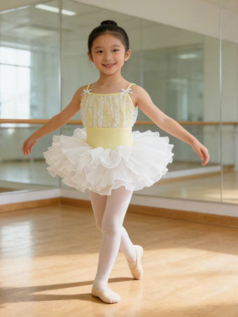 イエローバレエダンス衣装 ラベンダー色 子供用バレリーナ ポリエステル製ドレス ダンス衣装
