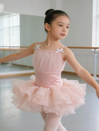 ピンクバレエダンス衣装 ラベンダー色 子供用バレリーナ ポリエステル製ドレス ダンス衣装