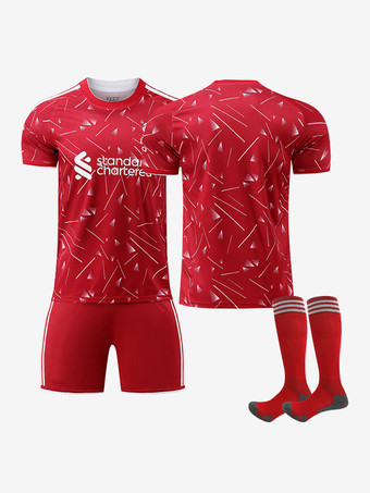 ViergeMaillot domicile rouge 26/27 tenue de football personnalisée 3 pièces à manches courtes pour hommes et femmes