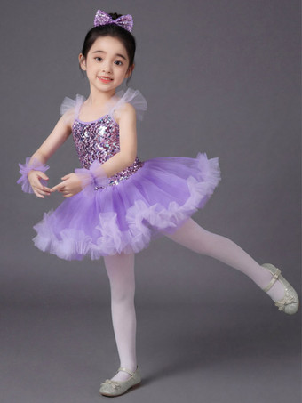 バレエダンス衣装 紫色 女の子用 子供用 バレリーナ スパンコール ポリエステル ドレス ダンス衣装
