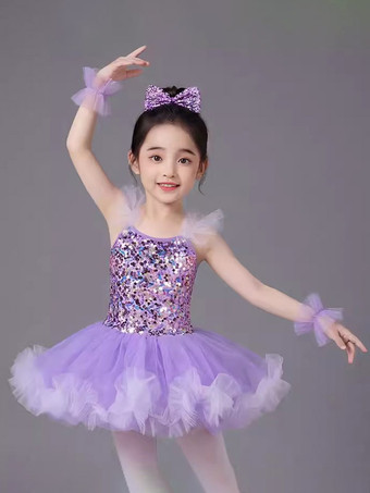 バレエダンス衣装 紫色 女の子用 子供用 バレリーナ スパンコール ポリエステル ドレス ダンス衣装