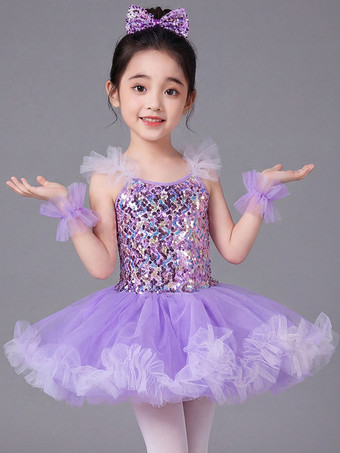パープル バレエダンス衣装 紫色 女の子用 子供用 バレリーナ スパンコール ポリエステル ドレス ダンス衣装