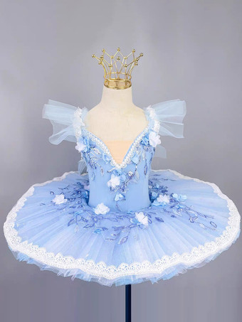 ライトスカイブルーバレエダンス衣装 ライトスカイブルー 女の子用 子供用 バレリーナ 刺繍入り ポリエステル ダンスウェア