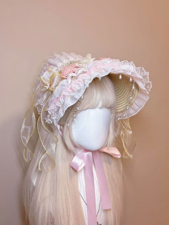 Lolita Bonnet Headdress Accessories Light Pink Flowers Hairband Hat