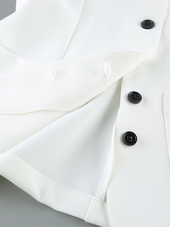 Ensemble deux pièces : boutons blancs col rond chic jupe sans manches.
