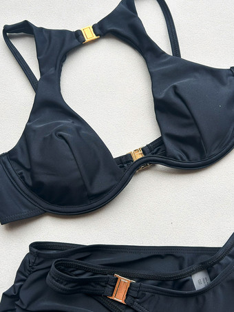 水着カバーアップセット ブラック セクシー レースアップ バックレス サマー水着