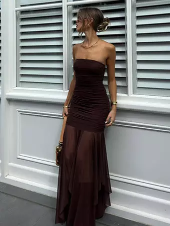 brown strapless maxi dress Junipa Chocolate Cutout - US 4 Hang Or Line Dry Party Dress Dresses Maxi Coffee